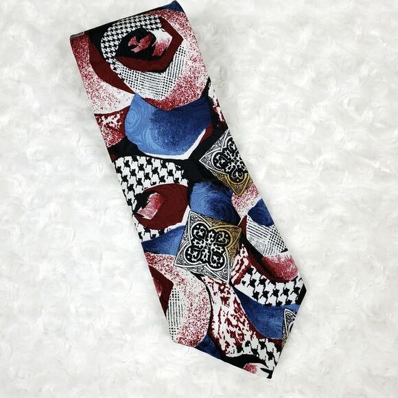 Montagu Abstract Silk Tie Blue Maroon - Picture 5 of 8